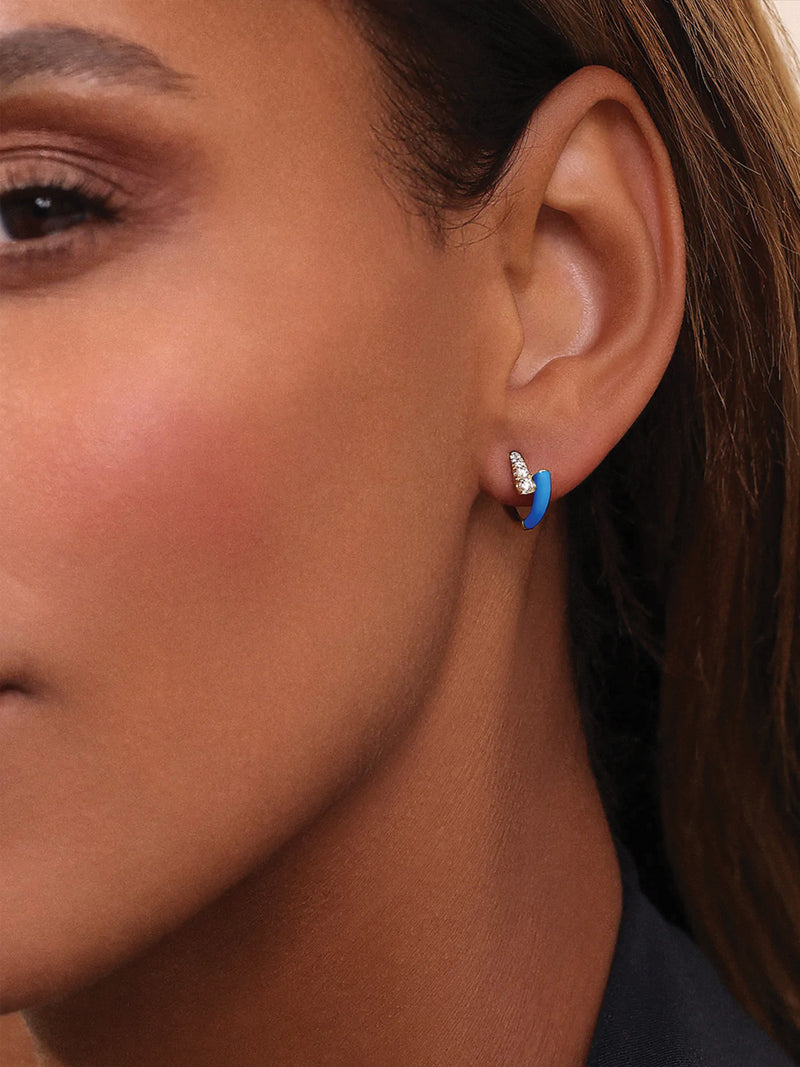 Melissa Kaye Lola Huggie Hoop Earrings Neon Blue Enamel