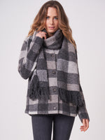 Repeat Check Scarf w. Fringe Cream/Dk.Gry/Taupe