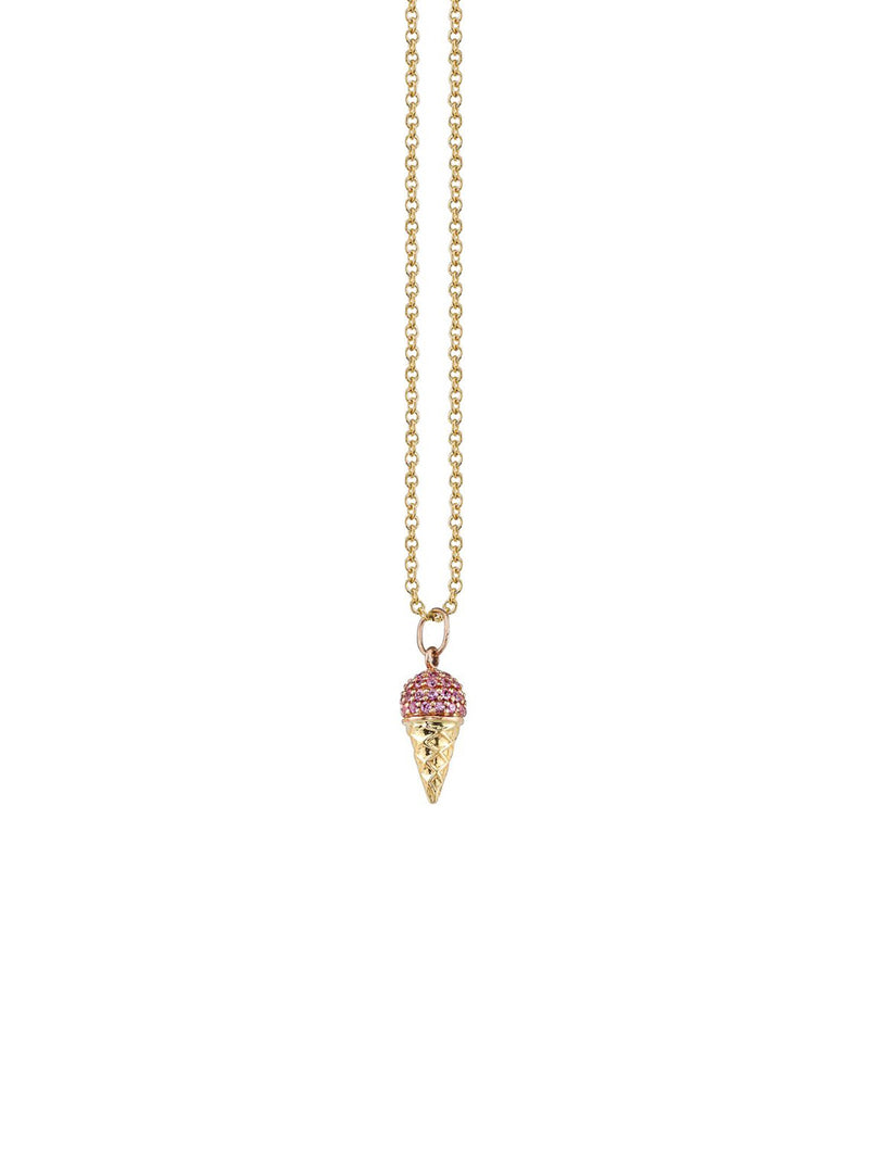 Sydney Evan Ice Cream Cone 14k Gold Pink Sapphire Necklace